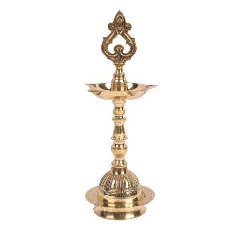 10.5 Inch Embossed Kerala Chandarbalyam Brass Diya – Handcrafted brass diya with an embossed Chandarbalyam design, perfect for pooja ceremonies, religious rituals, and spiritual occasions. India’s Largest Pooja Accessories Brand – www.satvikstore.in