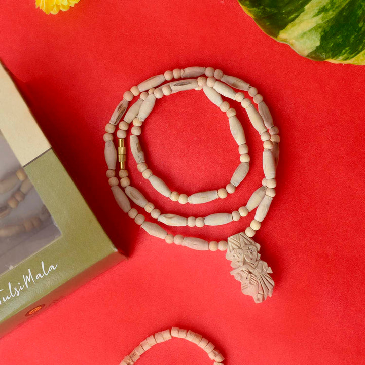 100% Original Charming Tulsi Mala with Radha Krishna Locket, made from sacred Tulsi wood beads, ideal for spiritual practice, meditation, and mantra chanting. India’s Premium Jap Mala Store- www.satvikstore.in