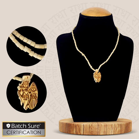 100% original tulsi mala with Wooden Radha Krishna Locket – handcrafted devotional pendant featuring Radha and Krishna made from wood, symbolizing divine love, peace, and spiritual connection. India’s Premium Jap Mala Store - www.satvikstore.in
