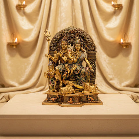 11.8 Inch Handcrafted Brass Shiv Parivaar Statue