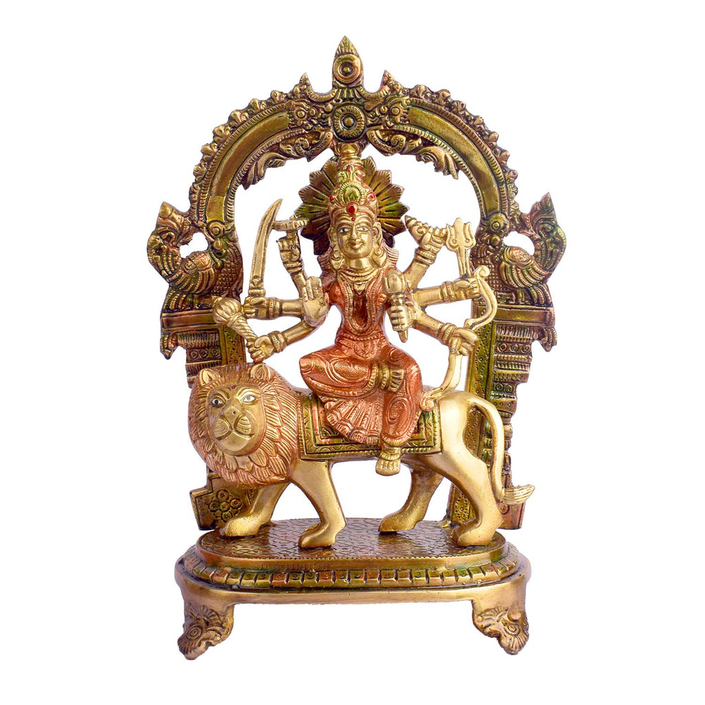 11.8 Inch Stunning Sherawali Mata Idol Brass Statue featuring intricate detailing, perfect for spiritual home decor, temple worship, and devotional gifting. India’s Largest Brass Idols Brand - www.satvikstore.in
