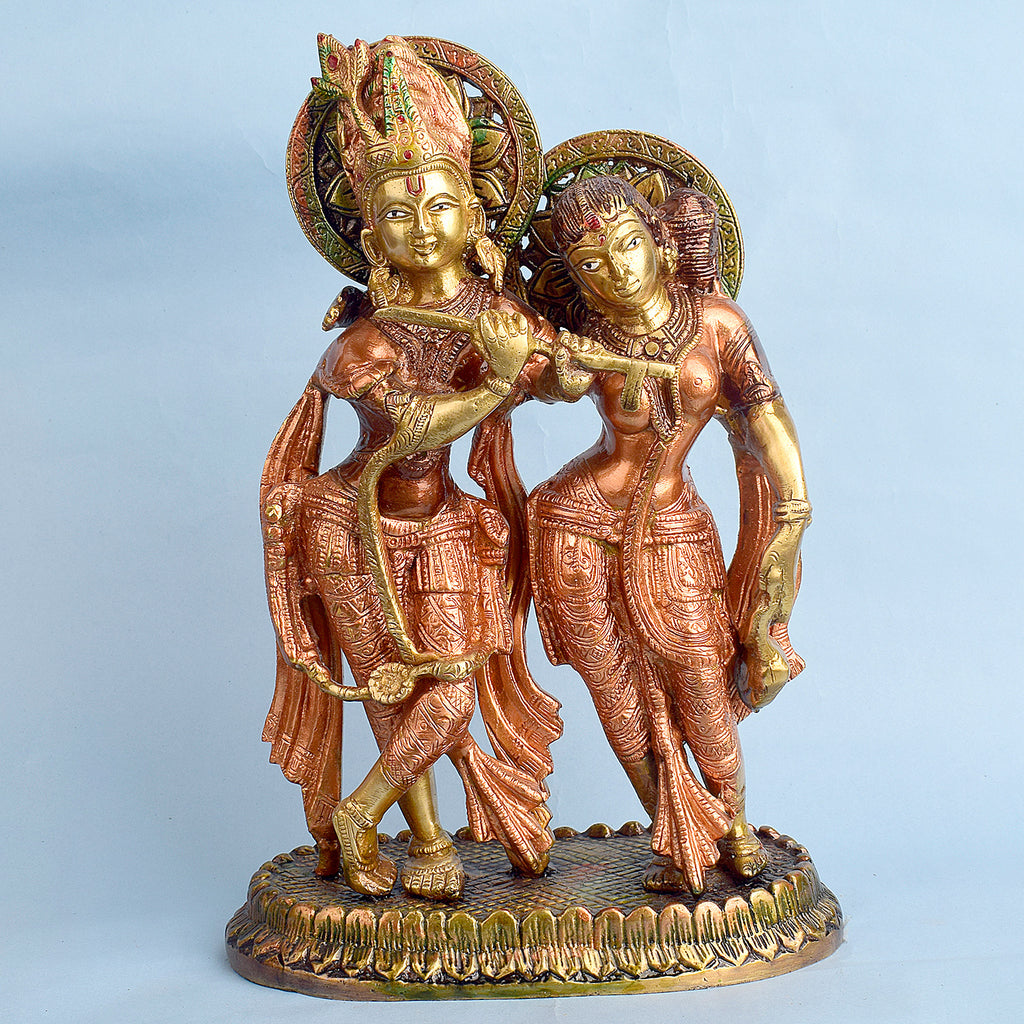11 Inch Brass Radha Krishna Standing Together Statuefeaturing intricate detailing, perfect for spiritual home decor, temple worship, and devotional gifting. India’s Largest Brass Idols Brand - www.satvikstore.in
