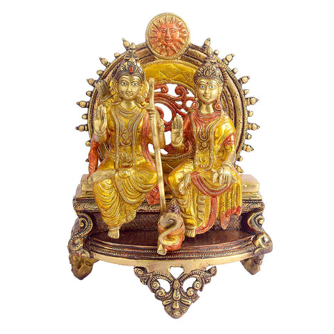 13 Inch Ram Sita Brass Idol Seated on Throne