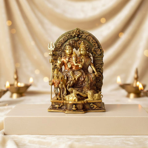 11.6 Inch Brass Sampurna Shiv Parivaar Idol: Complete Lord Shiva Family Statue