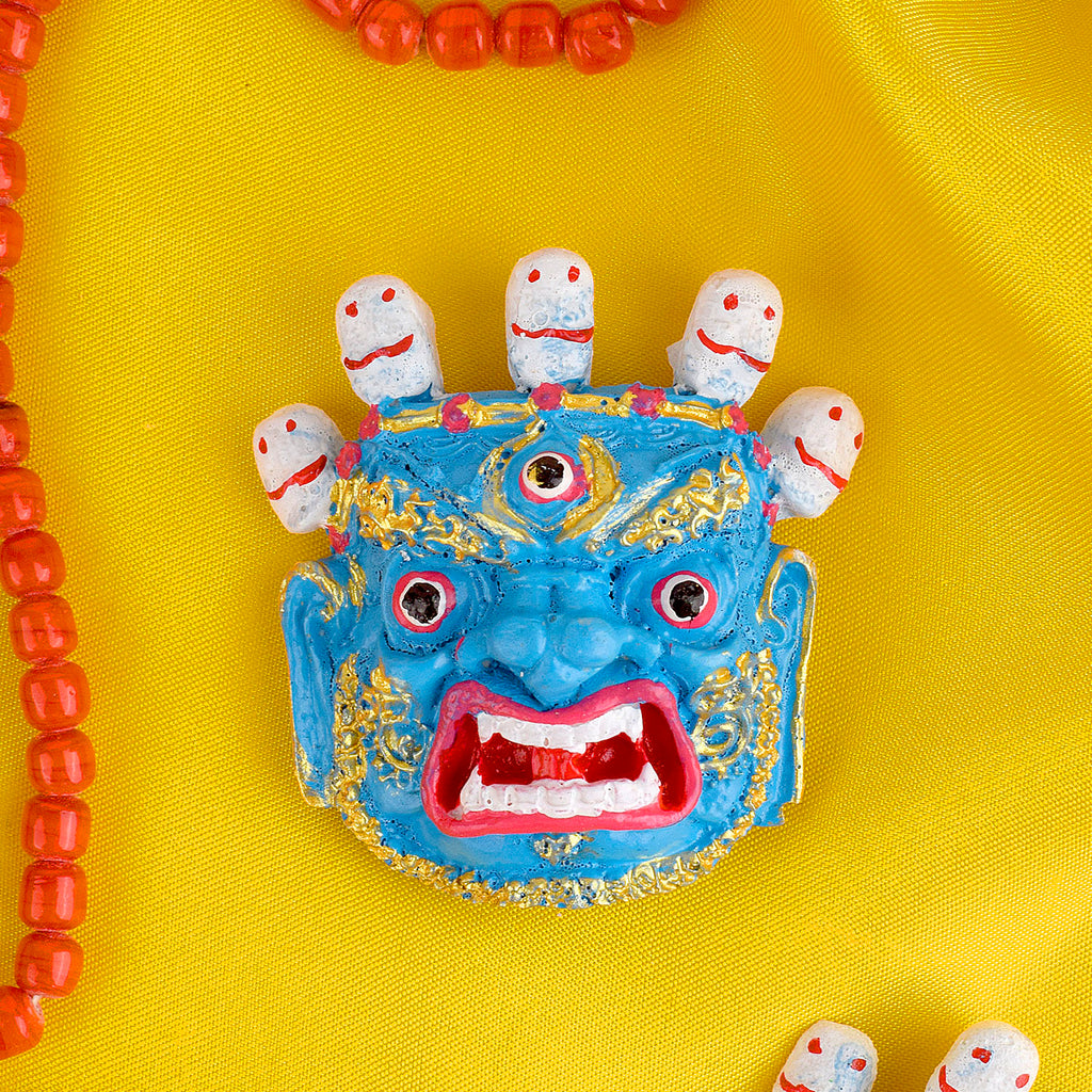 Buddhist/Tibetan 3D MahaKala Face Fridge Magnet – intricately designed with fierce protector deity, perfect for home or office decor. India’s Largest Pooja Accessories Brand – www.satvikstore.in