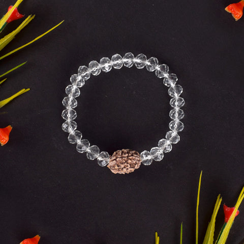 3 Mukhi Rudraksha Glass crystal beads Bracelet