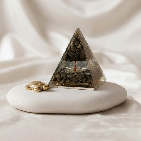 Pyrite Tree Pyramid & Golden Pyrite Tortoise Combo for Wealth & Prosperity