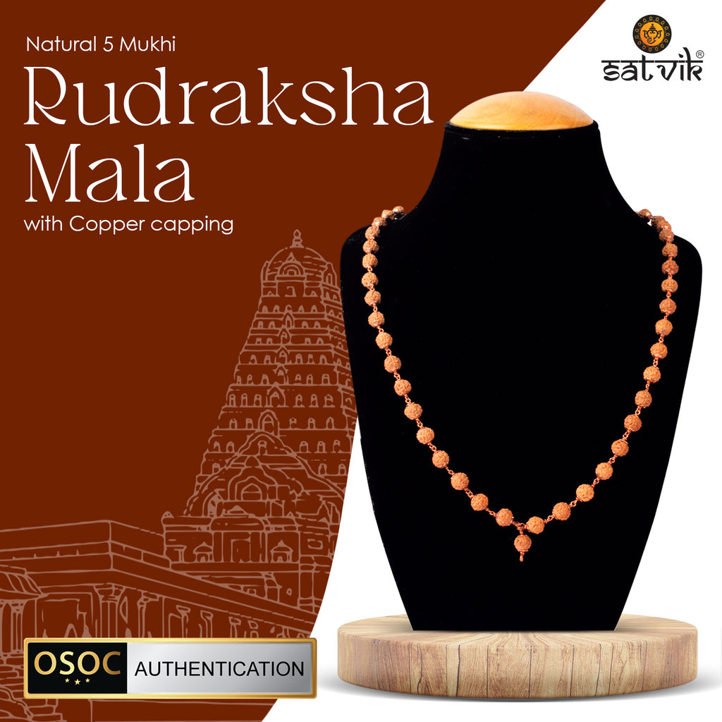 5 Mukhi Rudraksha Mala with Copper Capping – Certified Japa Mala for Peace, Health & Spiritual Growth. India’s Largest Pooja Accessories Brand - www.satvikstore.in 
