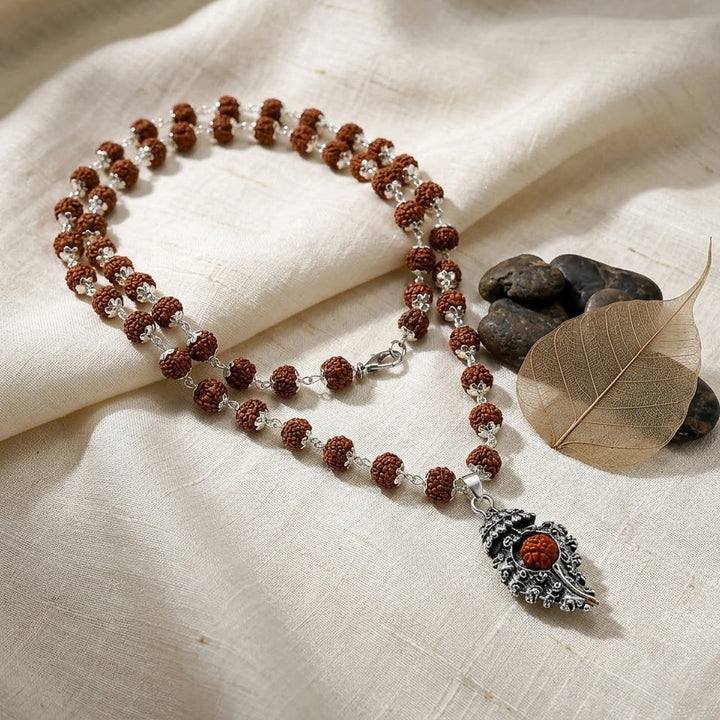 5 Mukhi Rudraksha Mala with Silver-Toned Sumeru Pendant India’s Largest Pooja Accessories Brand – www.satvikstore.in

