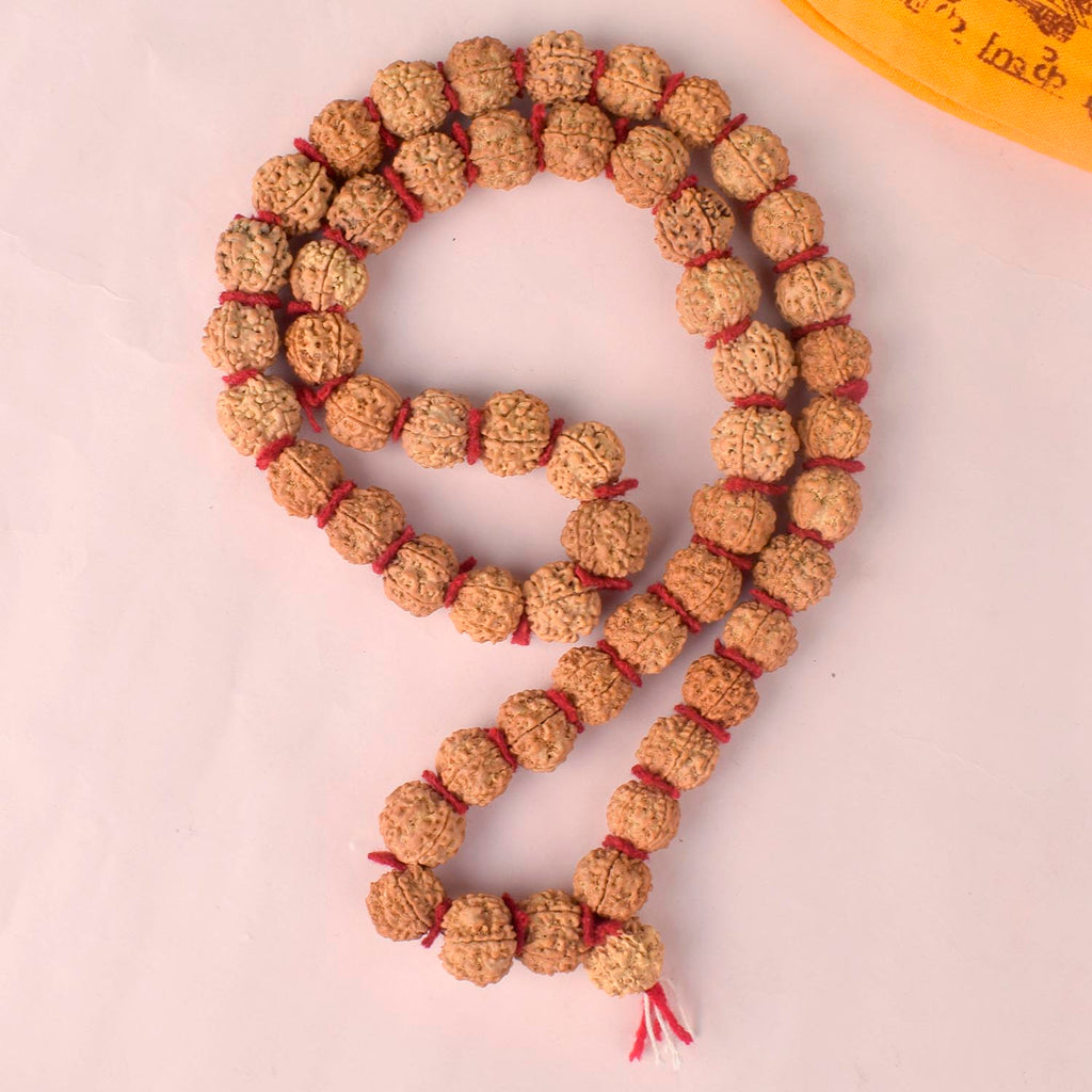 5 Mukhi Semi Pathariya Rudraksha Mala featuring natural five-faced beads, ideal for daily meditation, spiritual balance, and positive energy. India’s Premium Rudraksha Jap Mala Store- www.satvikstore.in
