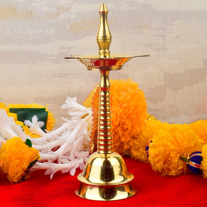 7.6 Inch Elegant Brass Kerala Inauguration Diya – Handcrafted brass diya perfect for inaugurations, pooja ceremonies, and sacred events, adding elegance and divine blessings to your space. India’s Largest Pooja Accessories Brand – www.satvikstore.in