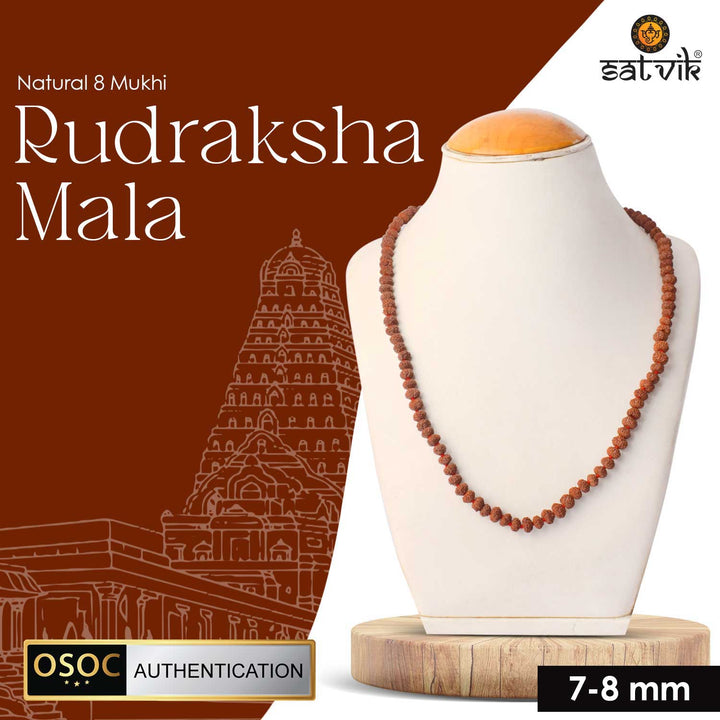 Original 8 Mukhi Rudraksha Mala – 108 Beads for Obstacle Removal, Success & Protection. India’s Premium Jap Mala Store - www.satvikstore.in