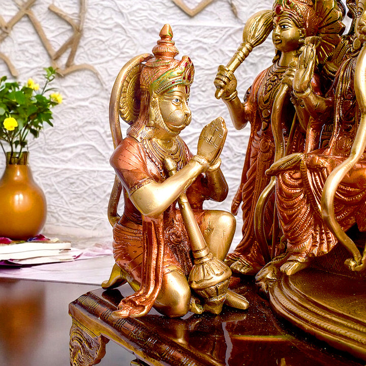  Large Brass Idol of 23 Inch Elegant Brass Ram Darbar Idol. This Elegant Brass Ram Darbar Idol&nbsp;beautifully captures the essence of divinity and royalty. Crafted with intricate detailing, it showcases Lord Ram in a regal pose, symbolizing strength, devotion, and grace. 