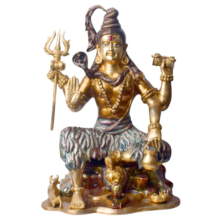 Large Brass Idol of 18.5 Inch Handcrafted Brass Statue of Lord Shiva. Bring divine energy and serenity into your space with this stunning 18.5-inch Brass Statue of Lord Shiva. Expertly crafted from high-quality brass, this statue beautifully depicts Lord Shiva in a powerful yet peaceful stance, symbolizing both strength and tranquility.