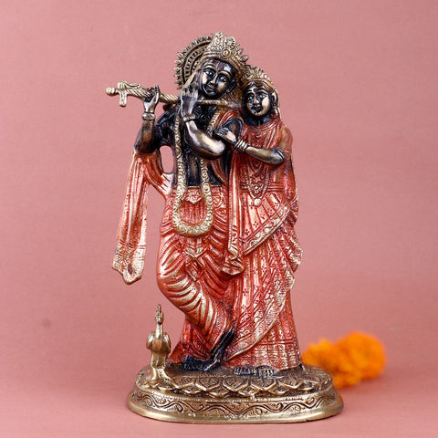 11.2-inch Brass Radha Krishna Idol, intricately designed in traditional Indian style, symbolizing divine love and devotion for home décor or worship. No.1 Brass Idol Store www.satvikstore.in 

