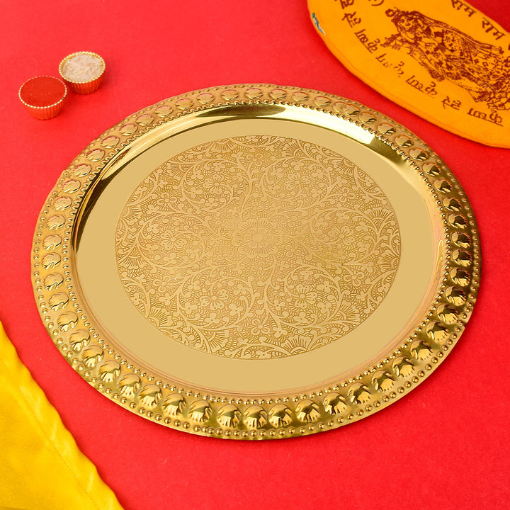 10-11 Inch brass butter puja thali with smooth traditional finish, ideal for aarti and Hindu religious ceremonies India’s Largest Pooja Accessories Brand – www.satvikstore.in

