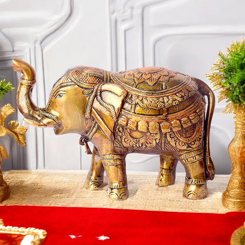 4.7 Inch Brass Elephant Statue  - Best for Puja Room & Home Decor