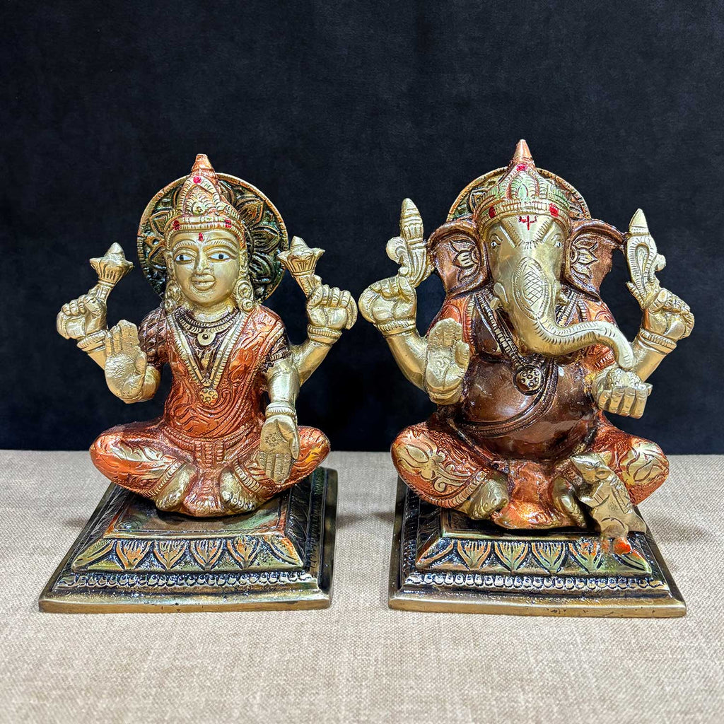 6.1 Inch Lakshmi Ganesha Idol, intricately crafted to depict Goddess Lakshmi and Lord Ganesha seated together, symbolizing divine blessings, wealth, and wisdom—ideal for Diwali and home puja décor. No.1 Brass Idol Store www.satvikstore.in 










