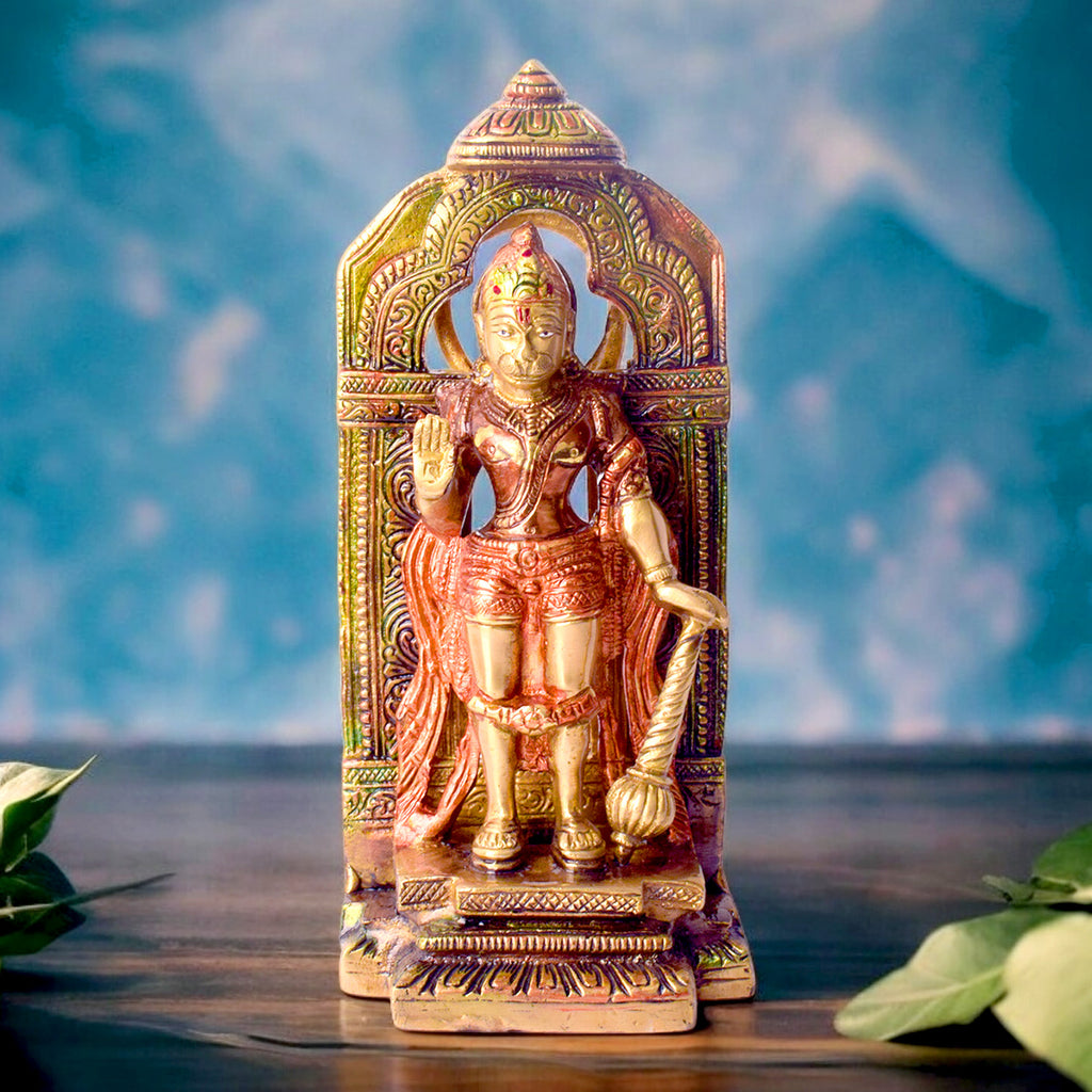 8.4 Inch Elegant Brass Hanuman Idol in Standing Pose – A beautifully detailed brass statue of Lord Hanuman in a powerful standing pose, symbolizing strength, devotion, and protection, perfect for home temples and spiritual spaces. 