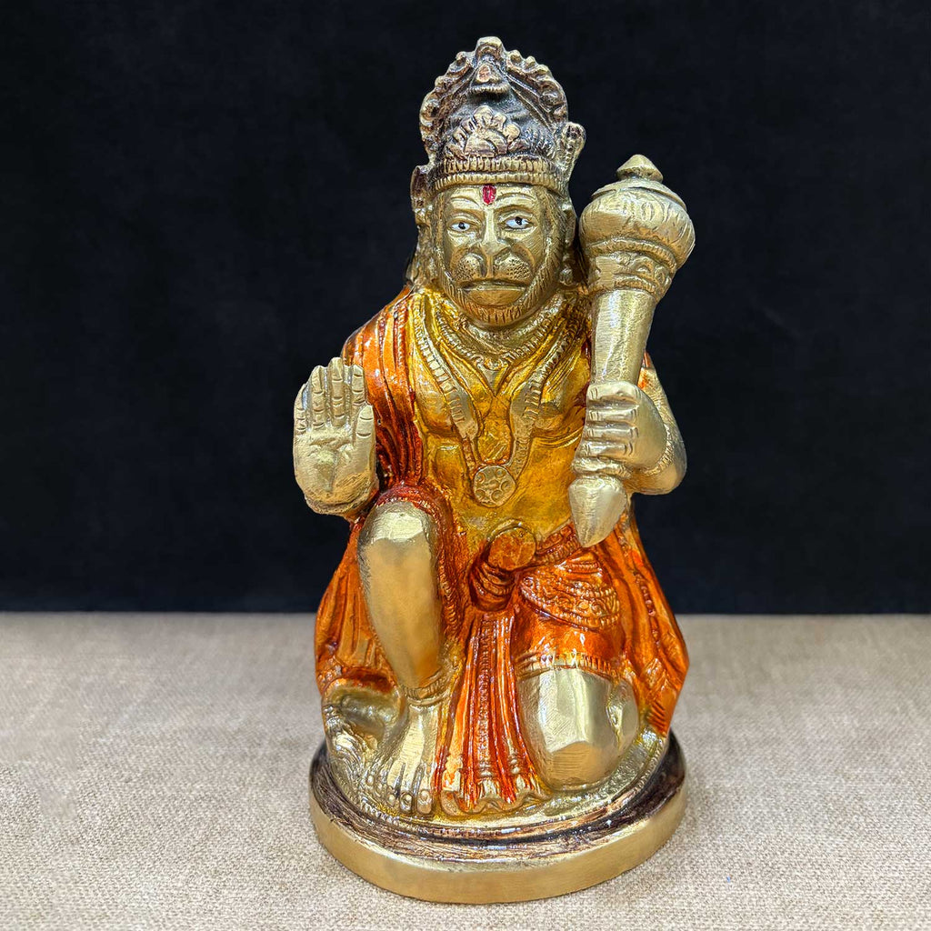 6.1 Inch Brass Hanuman Statue depicting Lord Bajrangbali in a powerful and devotional stance, ideal for home temple and spiritual decor. No.1 Brass Idol Store www.satvikstore.in  