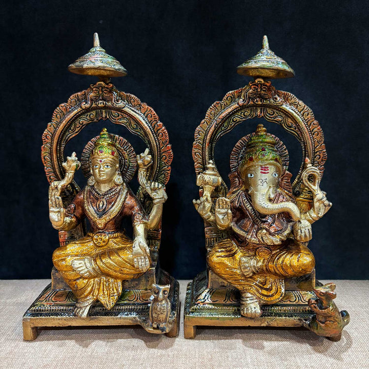8.7 Inch Timeless Brass Lakshmi Ganesha Idol – Symbol of Wealth, Wisdom, and Prosperity for Puja Room or Festive Decor India's Largest Puja Accessories Brand - Satvik No. 1 Brass Idol Collection 
