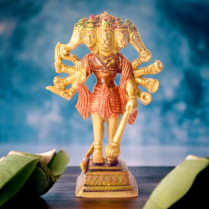 6.4 Inch Exquisite Brass Panchmukhi Hanuman Standing Idol – Handcrafted Divine Statue for Protection, Strength, and Temple Worship. No.1 Brass Idol Store www.satvikstore.in 