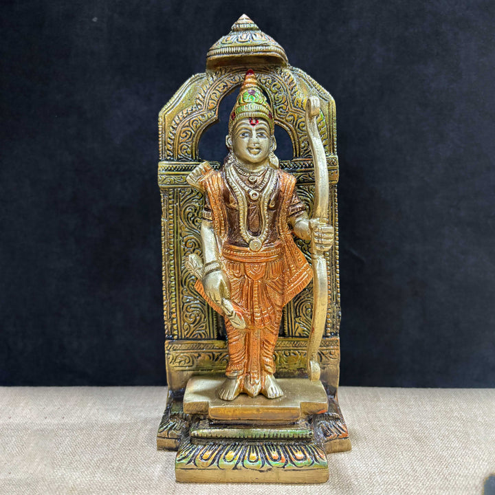 8.7 Inch Elegant Antique Brass Ram with Bow Statue – Exquisitely Crafted Brass Idol Depicting Lord Ram Holding a Bow, Symbolizing Righteousness and Strength, Ideal for Temple or Home Decor. No.1 Brass Idol Store www.satvikstore.in 
