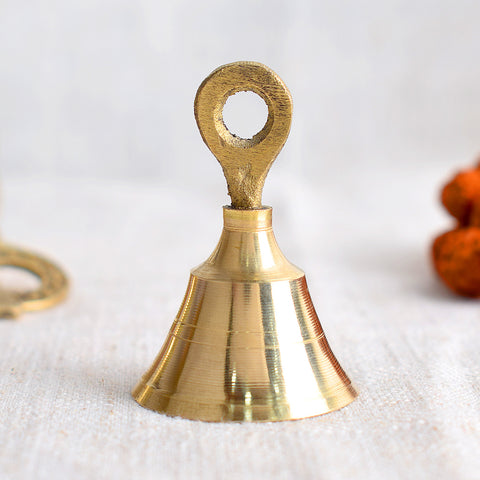 Brass Sacred Echoes Pooja Bell (Size-1) featuring a compact, traditional design ideal for daily spiritual rituals and temple use. India’s Largest Pooja Accessories Brand – www.satvikstore.in