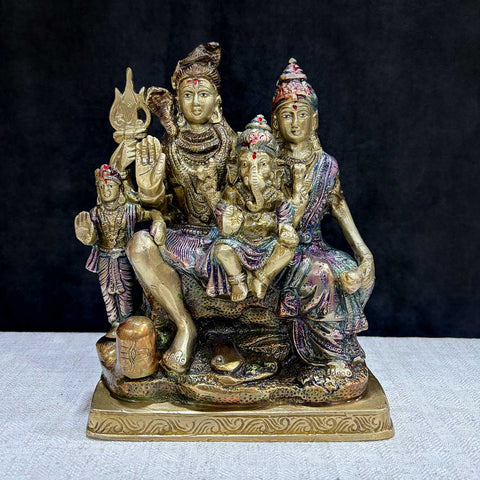 7.9 Inch Shiv Parivaar Brass Statue – Divine Family Idol for Puja Room & Spiritual Energy. No.1 Brass Idol Store www.satvikstore.in 
