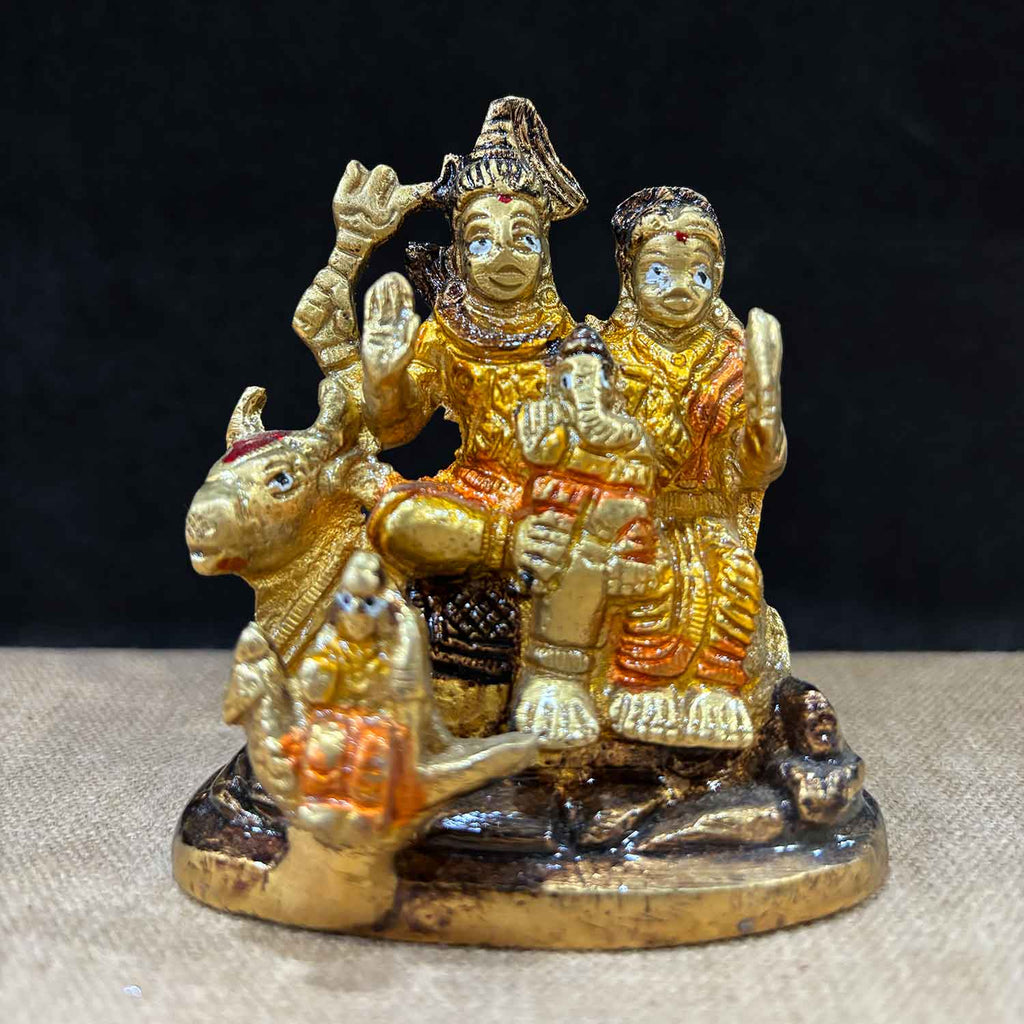 3 Inch Brass Shiv Parivaar with Nandi Idol – Sacred Family Statue for Home Temple and Car Dashboard Décor. No.1 Brass Idol Store www.satvikstore.in 