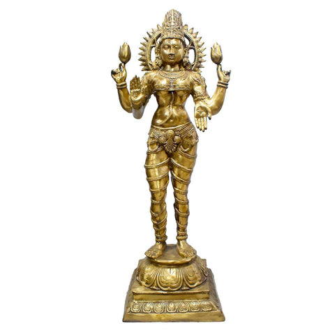 51 Inch Large Brass Standing Goddess Lakshmi Statue