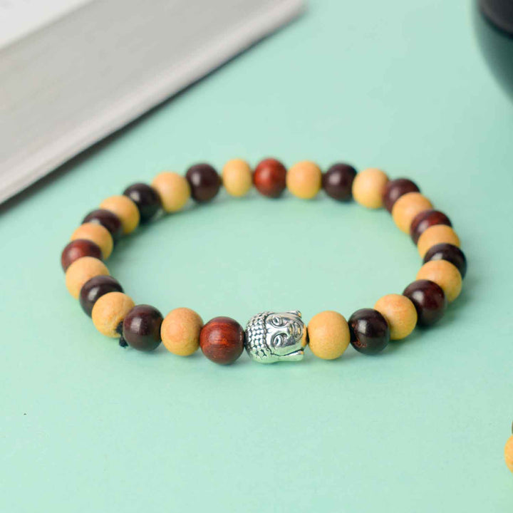 Buddha Red and White Sandalwood Bracelet with dual-tone sacred beads for peace and strength – spiritual wrist accessory. India’s Largest Pooja Accessories Brand - www.satvikstore.in 