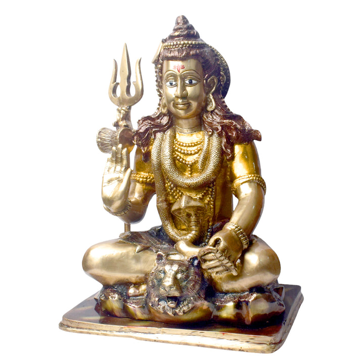 Large Brass Idol of 17.5 Inch Brass Lord Shiva Statue in Meditation Pose. Embodying peace and spiritual focus, this 17.5-inch Brass Shiva Idol features Lord Shiva in a serene meditative posture. Known as the ultimate yogi, Lord Shiva is beautifully represented here with intricate detailing in brass, capturing the tranquility and profound wisdom of his meditation on www.satvikstore.in