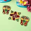 Charanpaduka with Swastik Sticker Ensemble showcasing divine footprints and auspicious Swastik symbols, ideal for spiritual decor in pooja rooms, entrances, or festive settings. India’s Largest Pooja Accessories Brand – www.satvikstore.in 