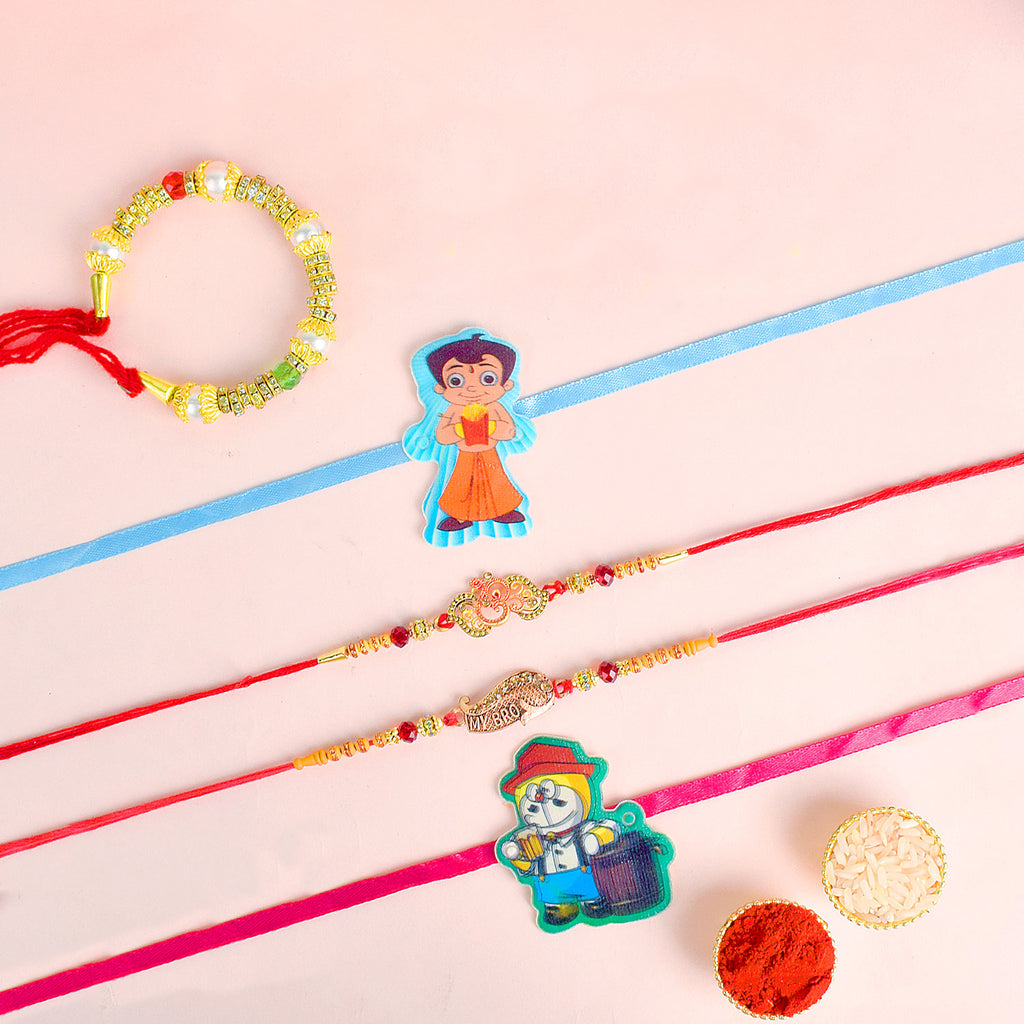 Set of 5 Designer Rakhi Threads with Roli Chawal and Ram Sita Stickers for Raksha Bandhan Celebration. India’s Largest Pooja Accessories Brand - www.satvikstore.in