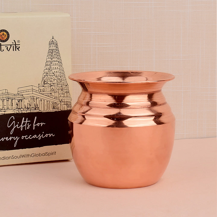 Copper Regular Lota is a traditional vessel used for rituals and pooja ceremonies. Crafted from pure copper, this lota is ideal for water offerings, providing a sense of purity and sanctity to your spiritual practices – India’s Largest Pooja Accessories Brand – www.satvikstore.in