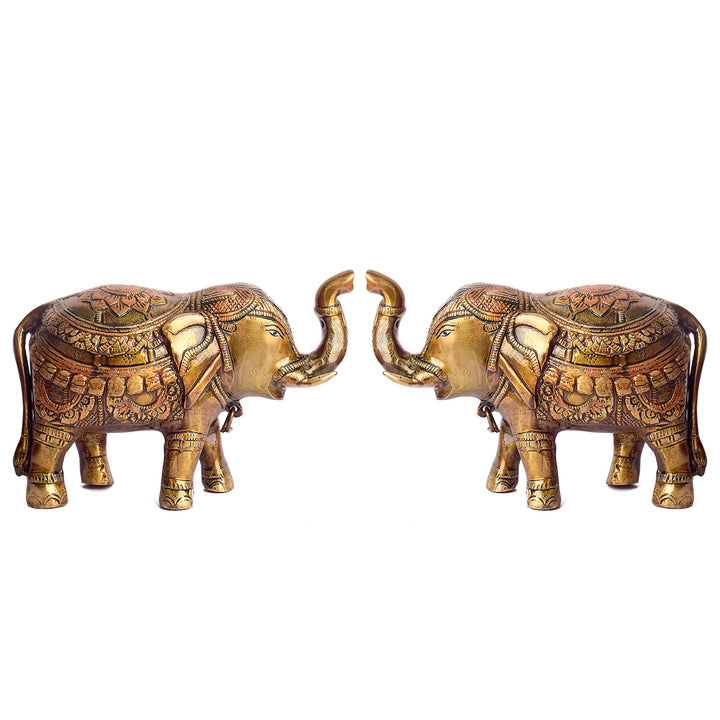 Large Brass Idol of Elephant Statue with Upward Trunk – A Symbol of Prosperity, Good Luck & Vastu Positivity for Home & Office Decor