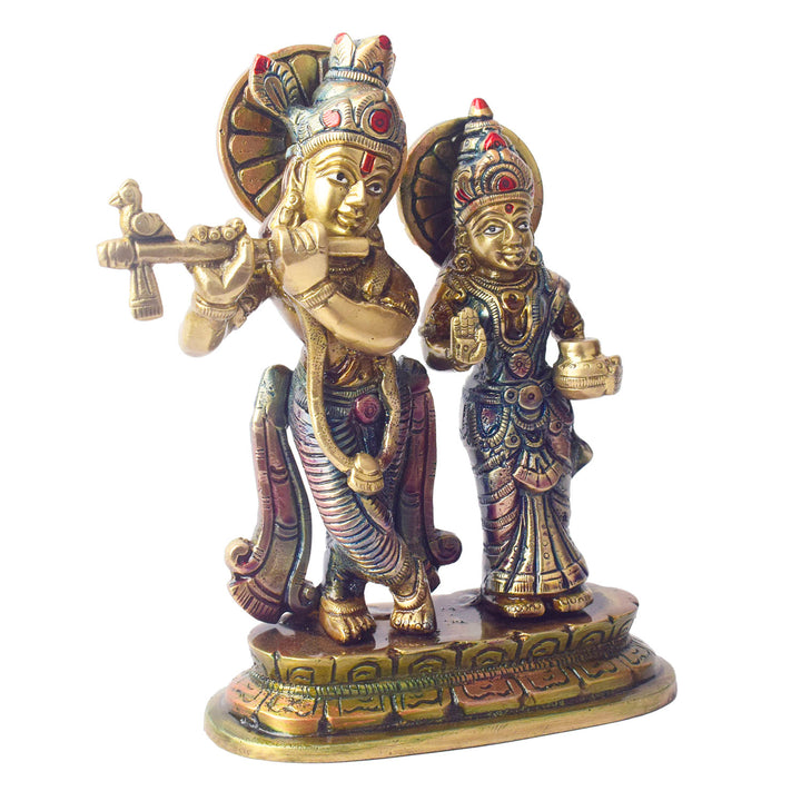 The 6.7 Inch Sacred Radha Krishna Idol – Embrace of Love and Devotion beautifully captures the divine bond between Radha and Krishna, symbolizing pure love and unwavering devotion. This intricately designed idol portrays the eternal couple in a graceful embrace, with Krishna holding his flute and Radha by his side, radiating serenity and spiritual harmony.