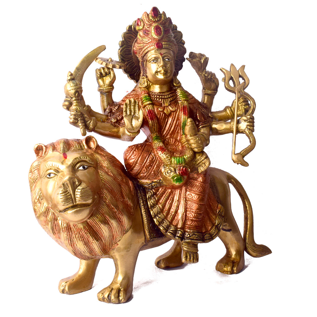 Large Brass Idol of Sherawali Mata Statue for Home Temple Elevate your home temple with this Brass Sherawali Mata Idol, a beautifully crafted depiction of Durga Maa on her lion. Made from premium brass with intricate detailing, this durable statue is perfect for Pooja, festive décor, or gifting.