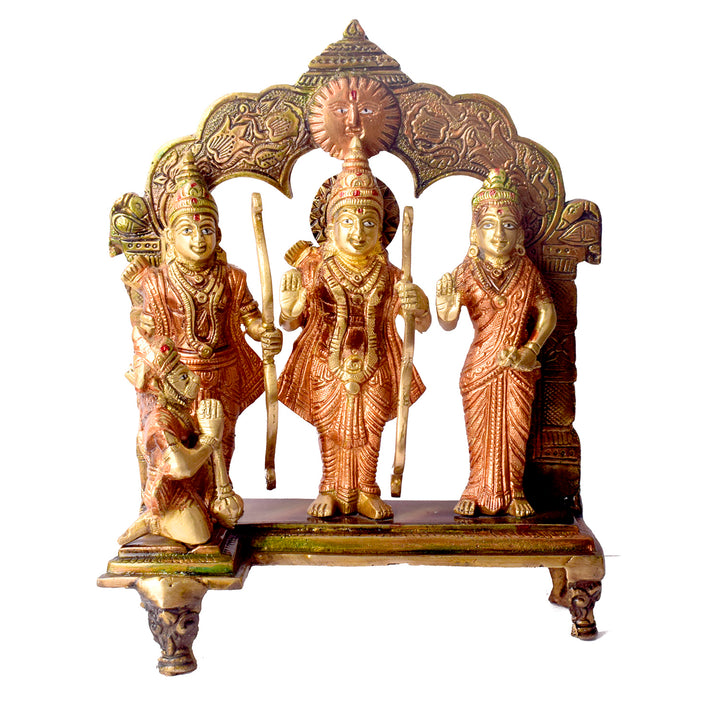 Large Brass Idol of 10.2 Inch Elegant Brass Ram Darbar Murti.Bring divine grace and positivity into your home with this beautifully crafted Brass Small Ram Darbar Idol, featuring Lord Rama, Sita, Lakshman, and Hanuman. Symbolizing love, devotion, and protection, this intricately detailed idol is perfect for enhancing your home temple, Pooja room, or spiritual décor. 