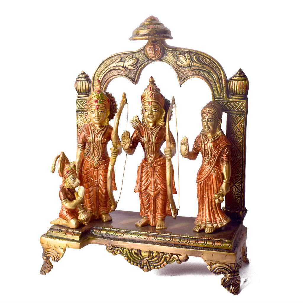  Large Brass Idol of 12.5 Inch Majestic Brass Ram Darbar Idol with Royal Touch of Divine Elegance. This Majestic Brass Ram Darbar Idol beautifully captures the essence of divinity and royalty. Crafted with intricate detailing, it showcases Lord Ram in a regal pose, symbolizing strength, devotion, and grace. 