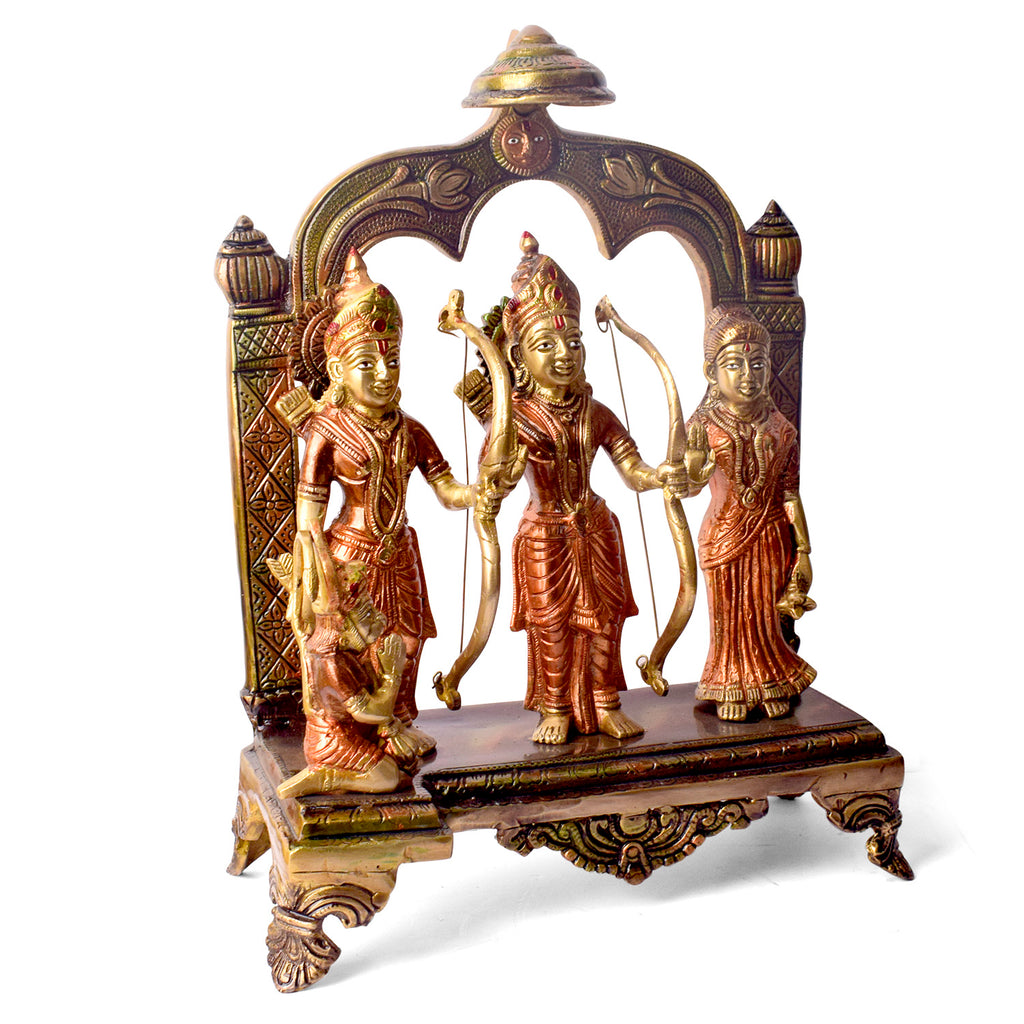  Large Brass Idol of 12.5 Inch Majestic Brass Ram Darbar Idol with Royal Touch of Divine Elegance. This Majestic Brass Ram Darbar Idol beautifully captures the essence of divinity and royalty. Crafted with intricate detailing, it showcases Lord Ram in a regal pose, symbolizing strength, devotion, and grace. 