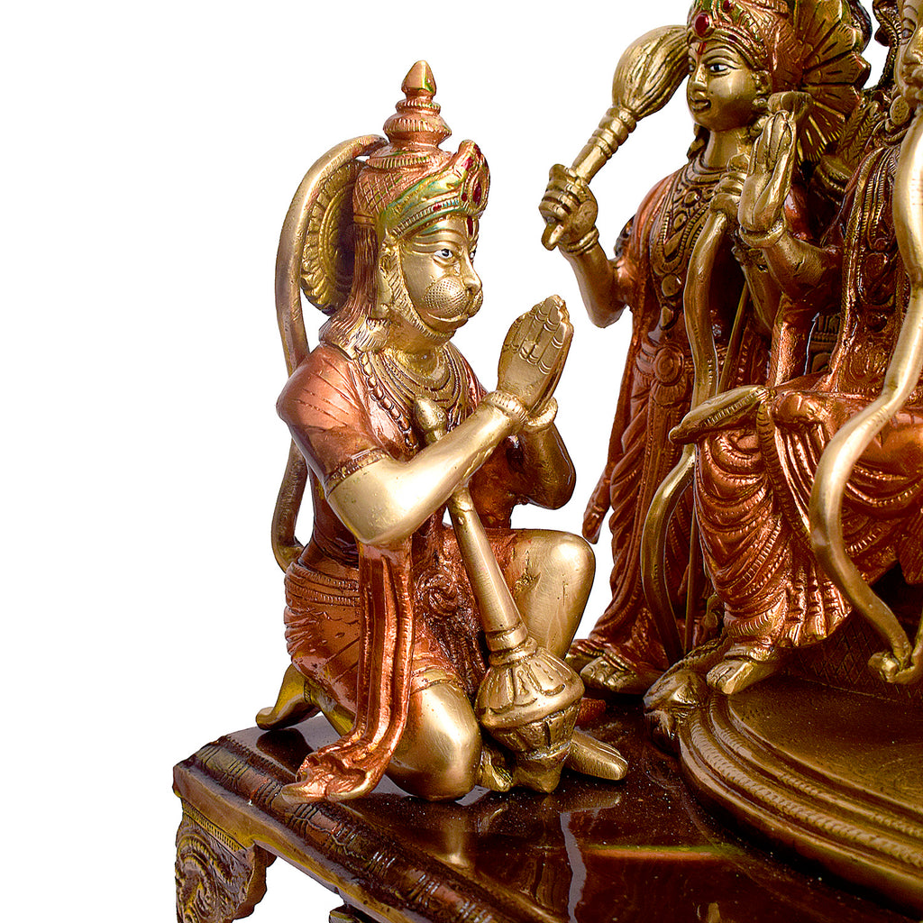  Large Brass Idol of 23 Inch Elegant Brass Ram Darbar Idol. This Elegant Brass Ram Darbar Idol&nbsp;beautifully captures the essence of divinity and royalty. Crafted with intricate detailing, it showcases Lord Ram in a regal pose, symbolizing strength, devotion, and grace. 