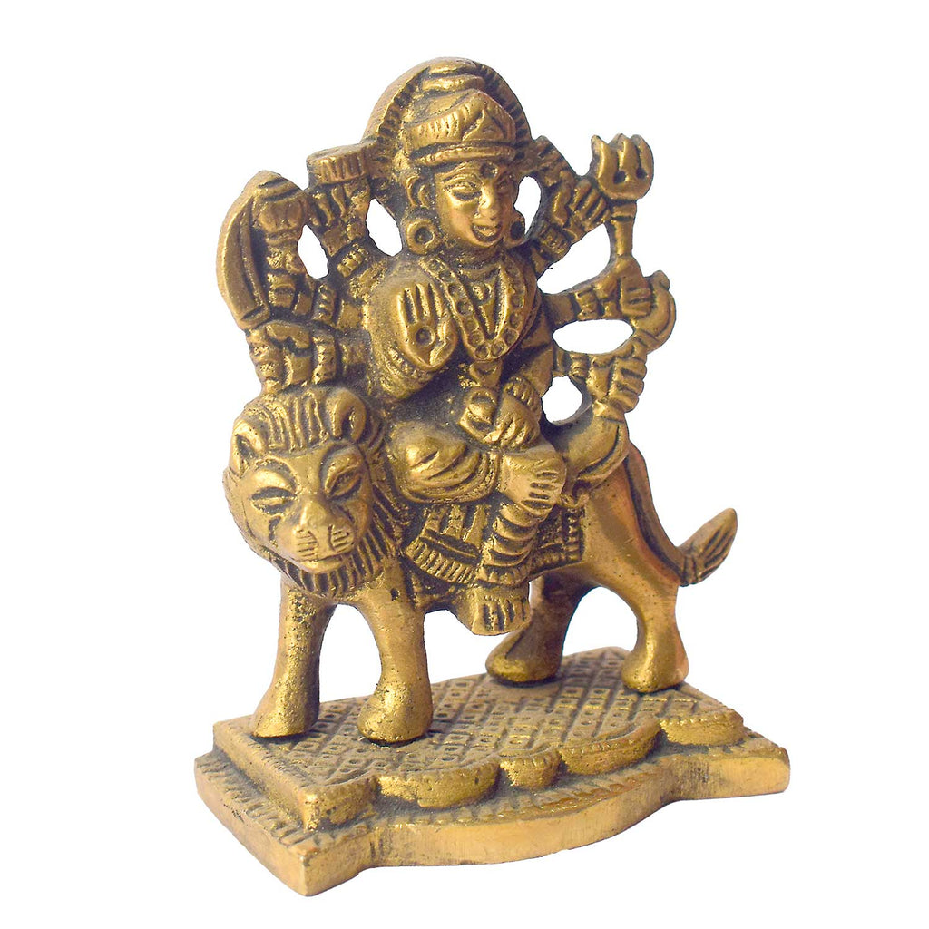 3.1 Inch Brass Sherawali Mata Idol with Base – Divine Blessings for Home & Car