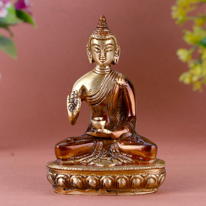 2.3 Inch delicate brass Buddha idol, symbolizing peace and mindfulness, ideal for home décor, meditation spaces, or spiritual gifting. No.1 Brass Idol Store www.satvikstore.in 
