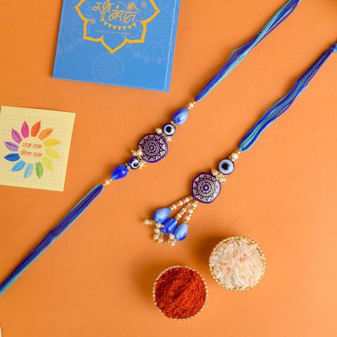 Bold and Beautiful Evil Eye Beaded Bhaiya Bhabhi Rakhi Set
