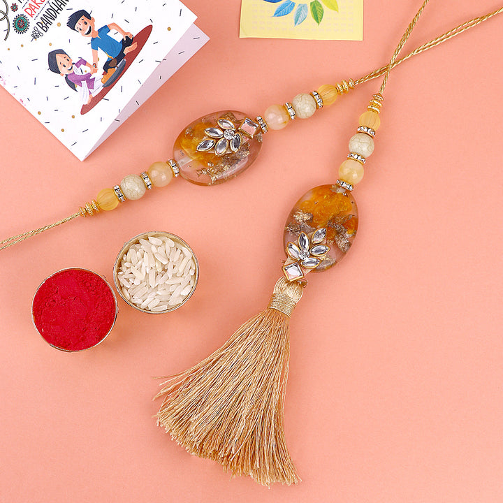 Designer Couple Rakhi Set for Bhaiya and Bhabhi on Raksha Bandhan India’s Largest Pooja Accessories Brand – www.satvikstore.in
