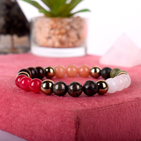 Dhan Vridhi natural stone beaded healing bracelet with 8mm multicolor beads. India’s Largest Pooja Accessories Brand - www.satvikstore.in