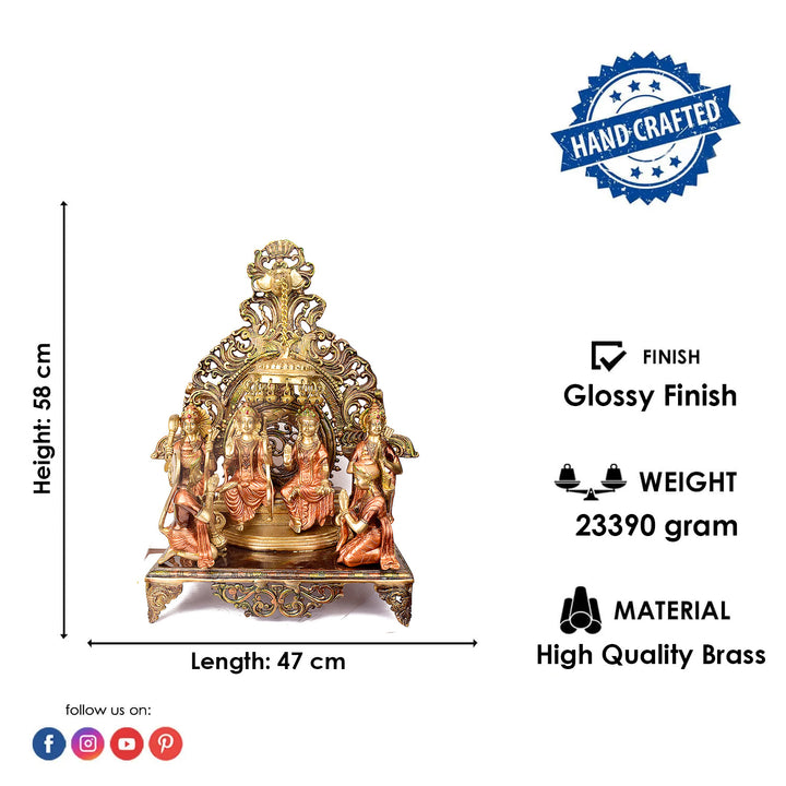  Large Brass Idol of 23 Inch Elegant Brass Ram Darbar Idol. This Elegant Brass Ram Darbar Idol&nbsp;beautifully captures the essence of divinity and royalty. Crafted with intricate detailing, it showcases Lord Ram in a regal pose, symbolizing strength, devotion, and grace. 