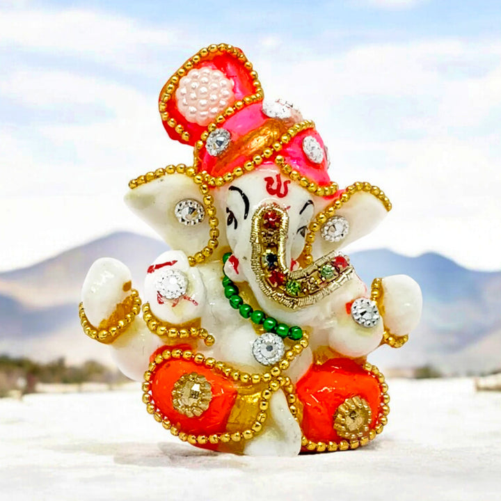 Elegant Ganesh Idol with intricate details, symbolizing prosperity and wisdom, ideal for home or office decor.India’s Largest Pooja Accessories Brand – www.satvikstore.in 
